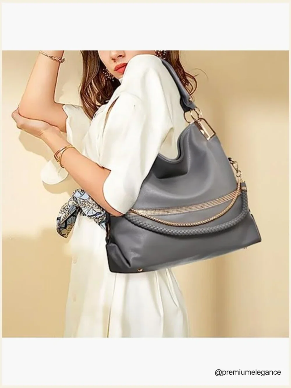 Large Hobo Bag with Rhinestone Accents Vegan Leather Tote Purse Shoulder Handbag